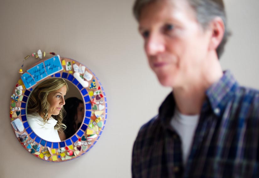 bride framed with her stepfather