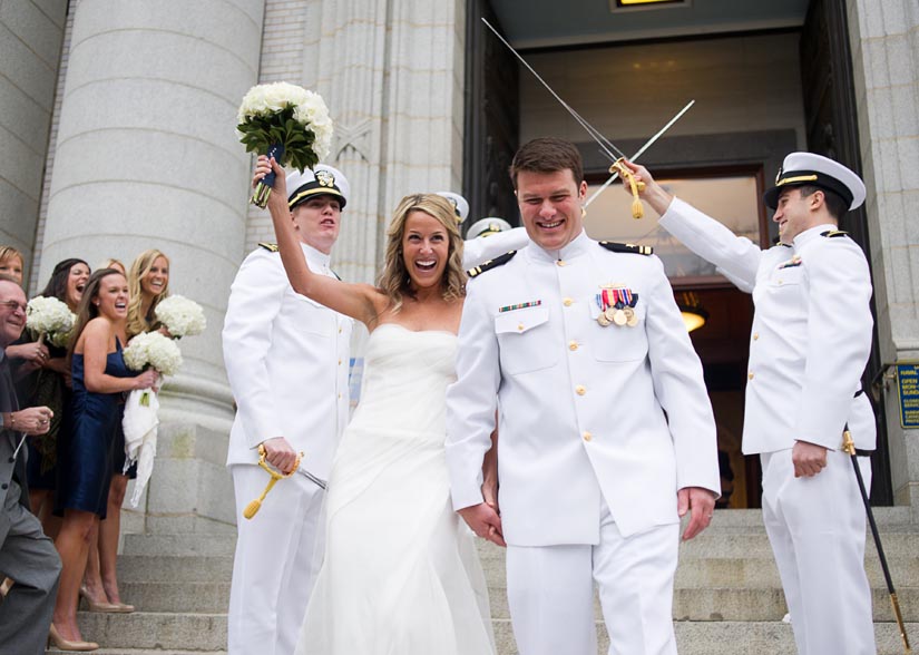 bride and groom with swords