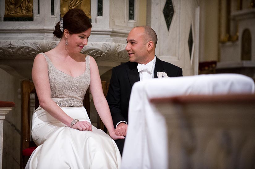 bride and groom at holy rosary church