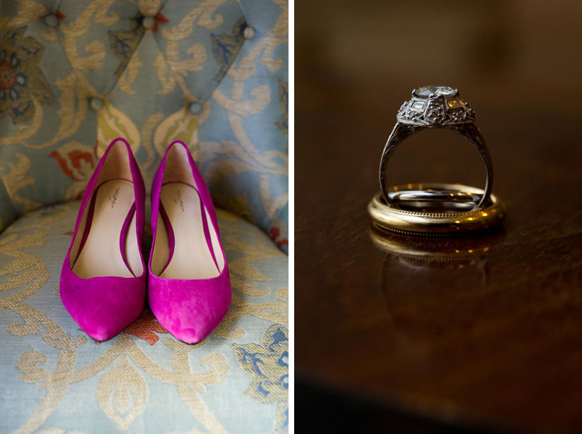 bride's shoes and rings