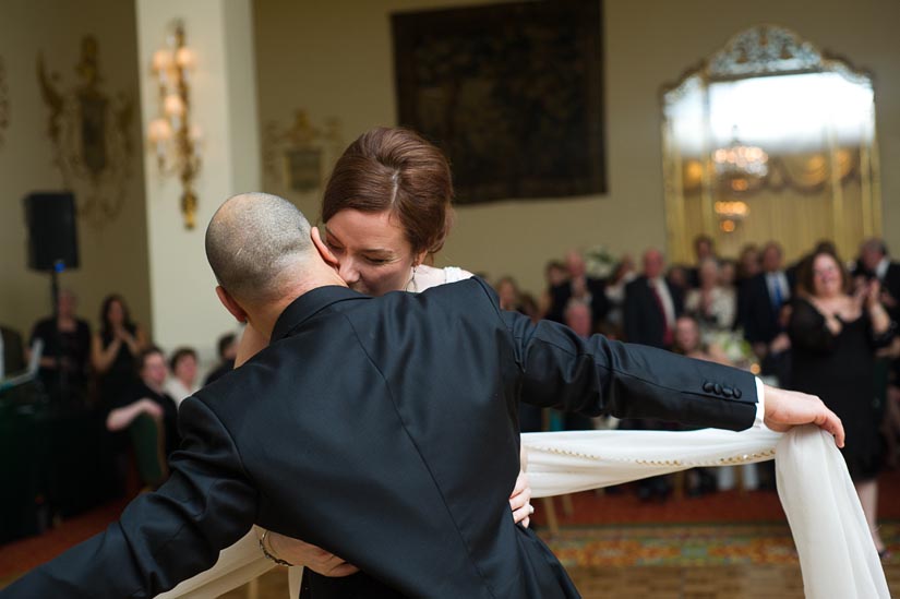 couple dancing at the wedding reception at the mayflower