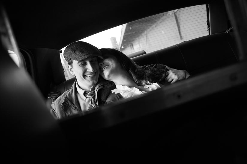 engagement photos in a taxicab