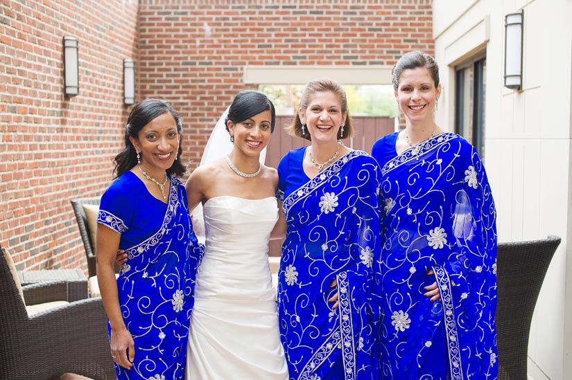 Wedding with bridesmaids in blue saris