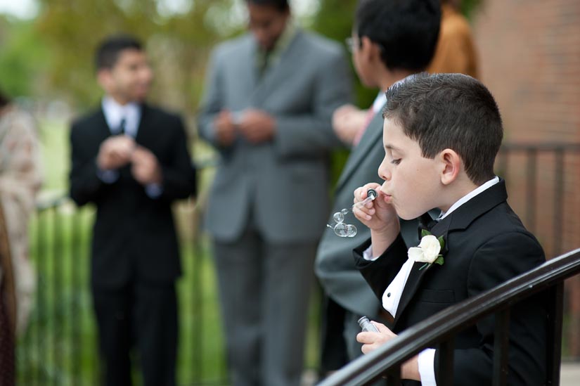 blowing bubbles at wedding recessional