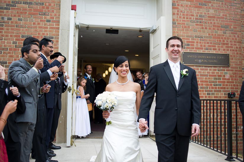 leaving the wedding ceremony with bubbles