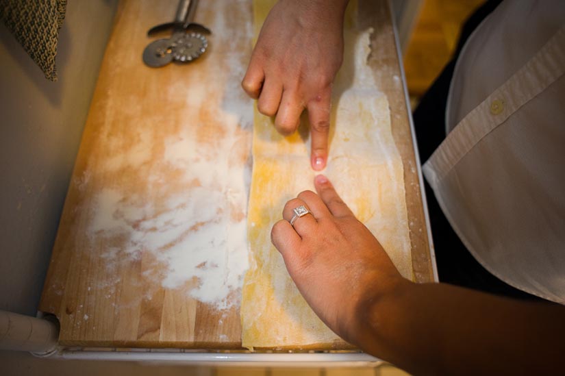 making ravioli at an engagement session