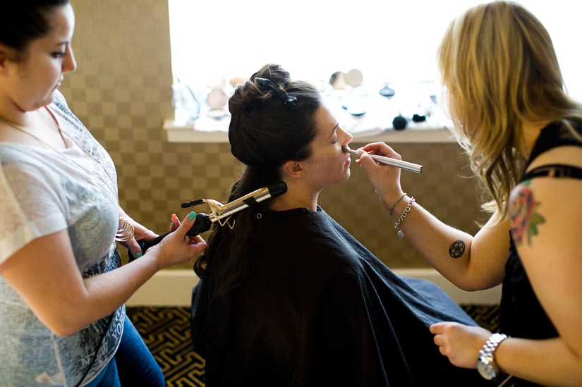 bride getting ready at hotel monaco