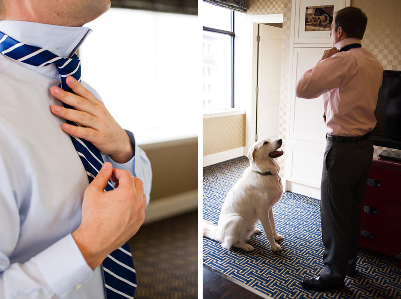 groom getting ready with his dog