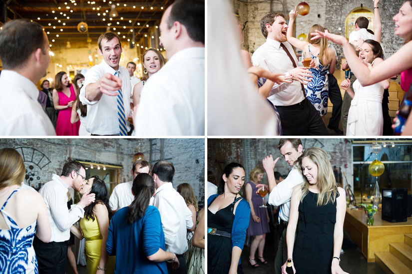 dancing at the corradetti glassblowing studio wedding