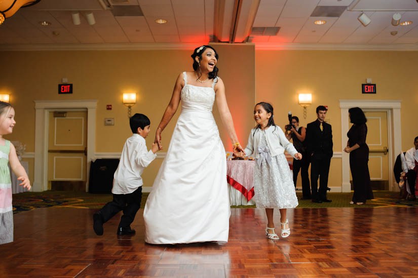 dancing with kids at wedding reception