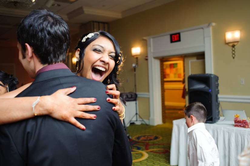 happy bride at wedding reception