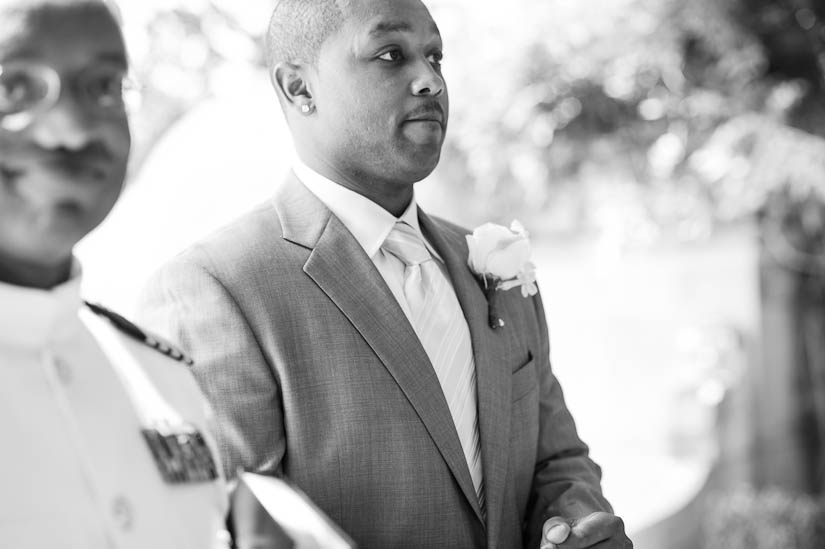 groom waits for his bride at meridian house wedding