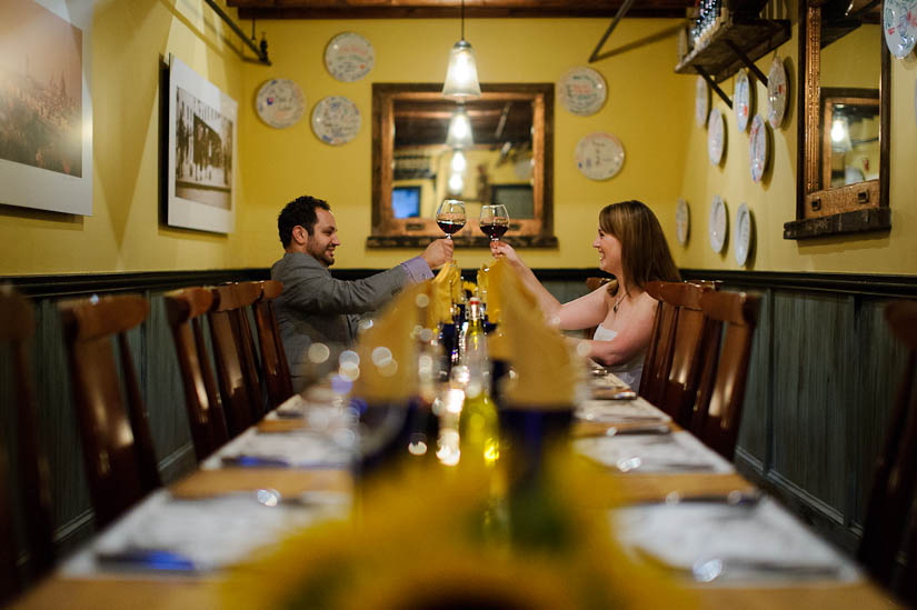 engagement photography in a restaurant