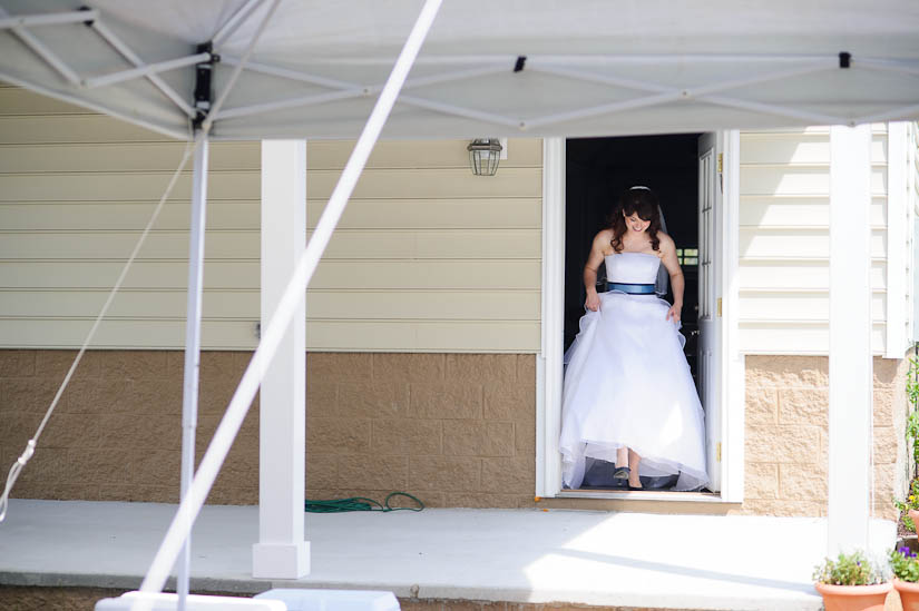 bride walking out for the first look