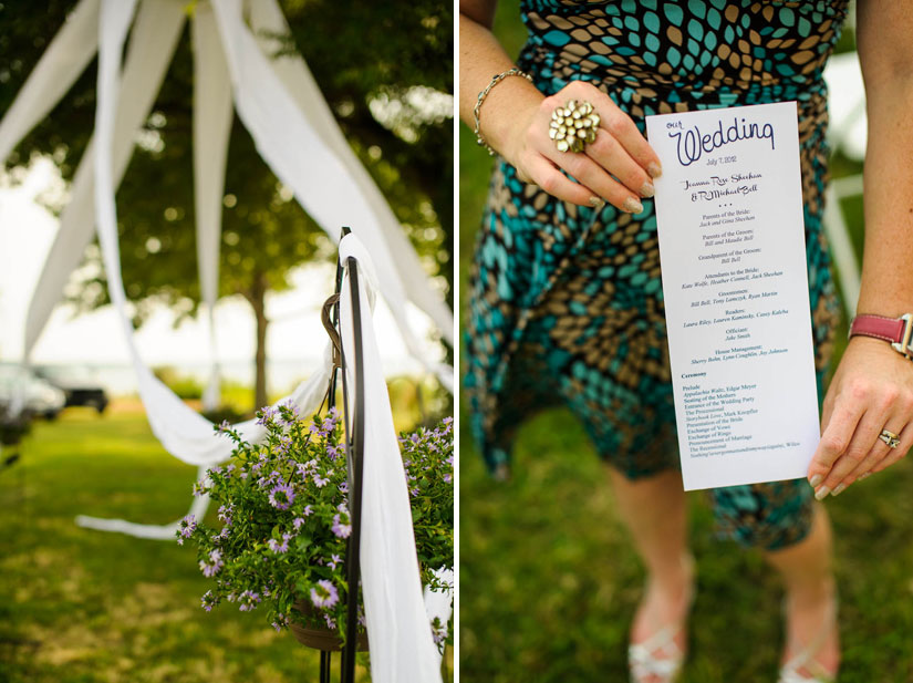 wedding program and wedding decor for backyard wedding