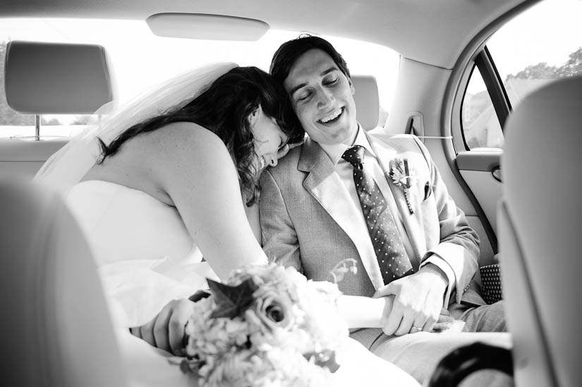 riding in the getaway car after the wedding ceremony