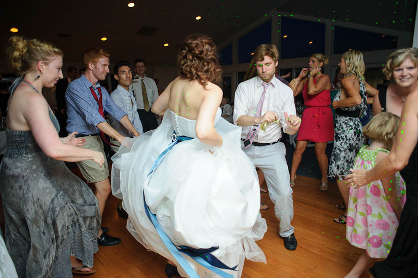 dancing with friends at seaford yacht club wedding