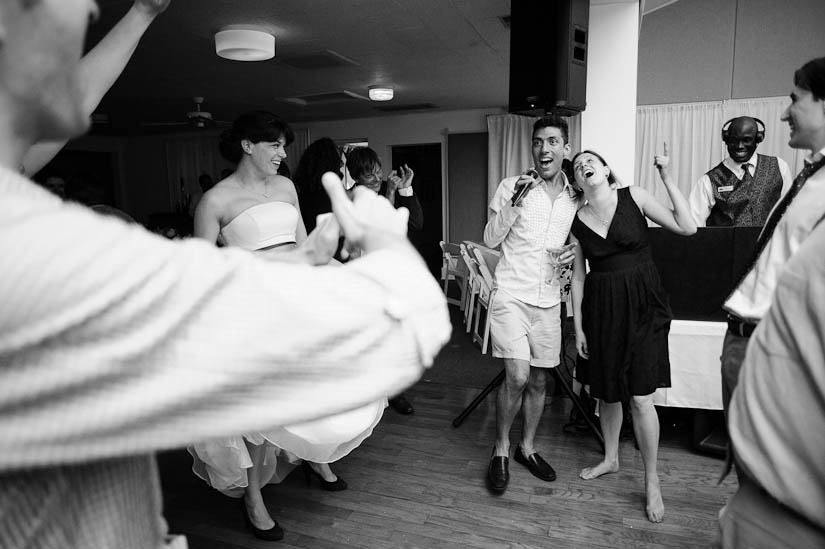 friends singing at the williamsburg wedding reception