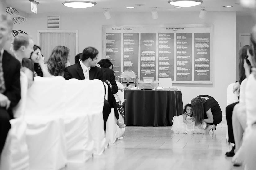 flower girl crying during wedding reception