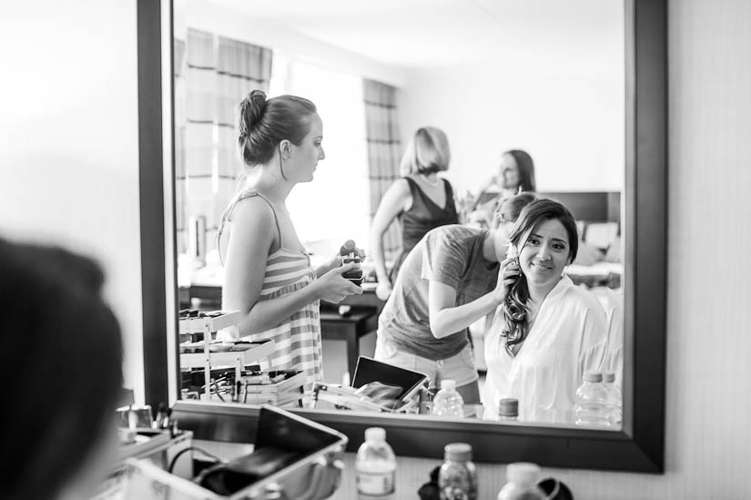 bride gets ready at charlotte, nc hotel