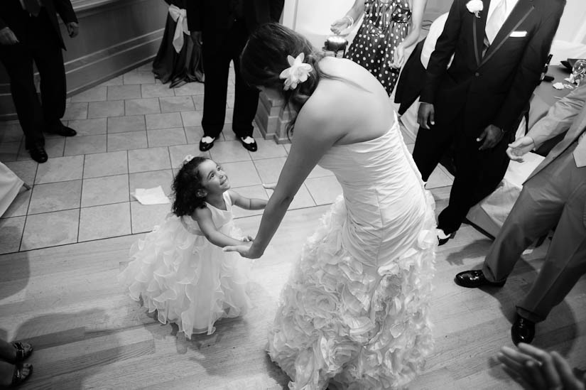 dancing with the flowergirl at destination wedding