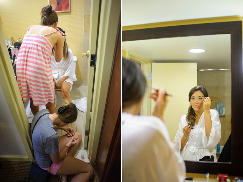 bride and friends help with getting ready in charlotte, nc