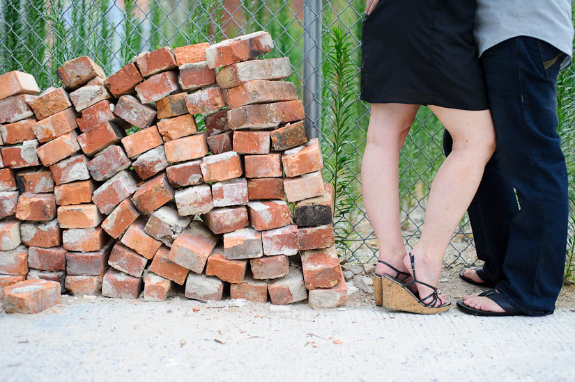 engagement photography with bricks
