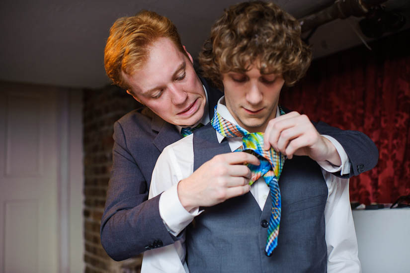 groom and his brother get ready for the arts club wedding