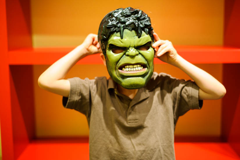 hulk mask during family photography session