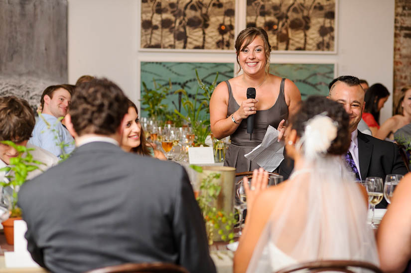 maid of honor gives a speech at longview gallery wedding