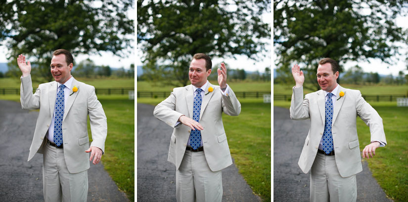 groom making funny motions at marriott ranch