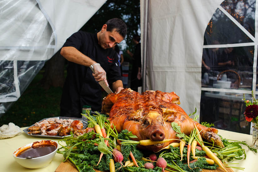 whole roast pig at woodlawn manor wedding reception