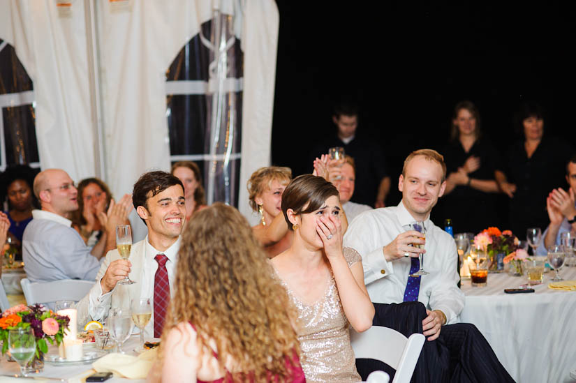 bride crying during wedding speeches at woodlawn manor