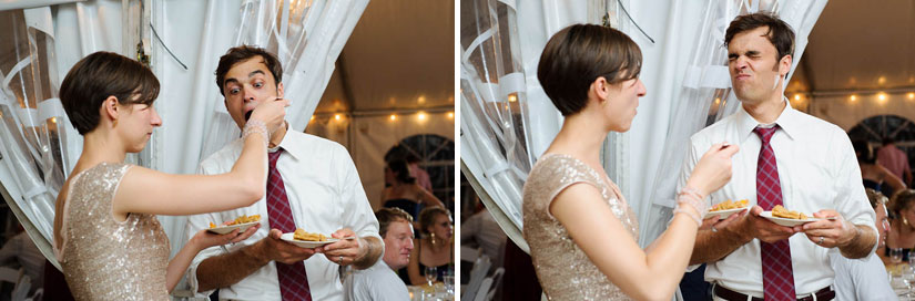 eating the cake at woodlawn wedding reception