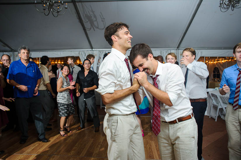brothers dancing at wedding reception