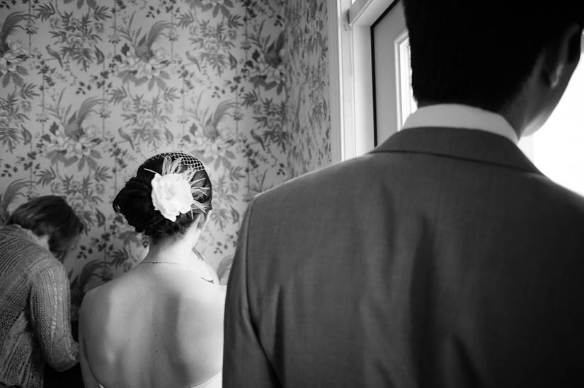 bride and groom at mountain lakes house