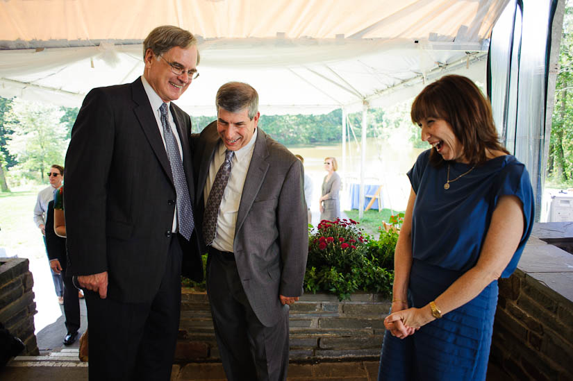 parents laughing at mountain lakes house wedding