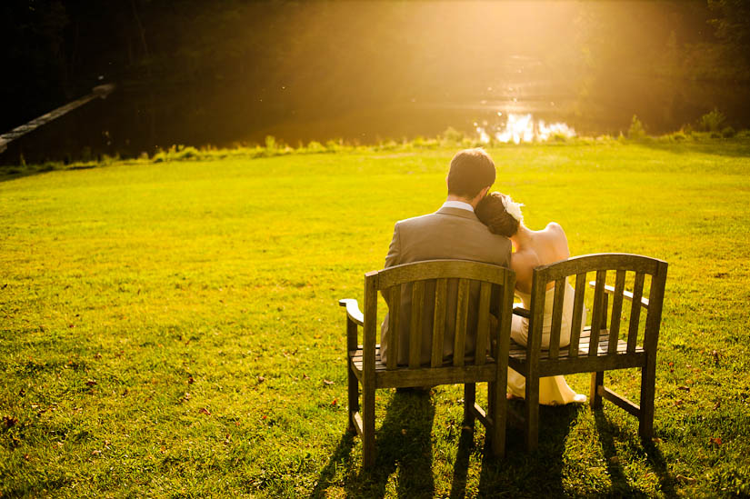 beautiful sunset at a lakeside wedding