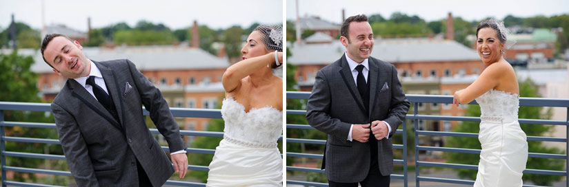 bride and groom fake fighting