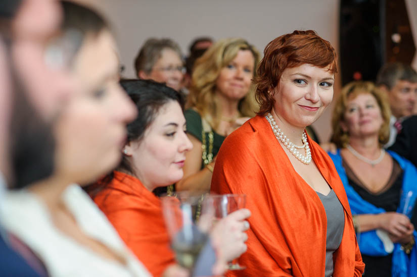 sister of the bride glances back