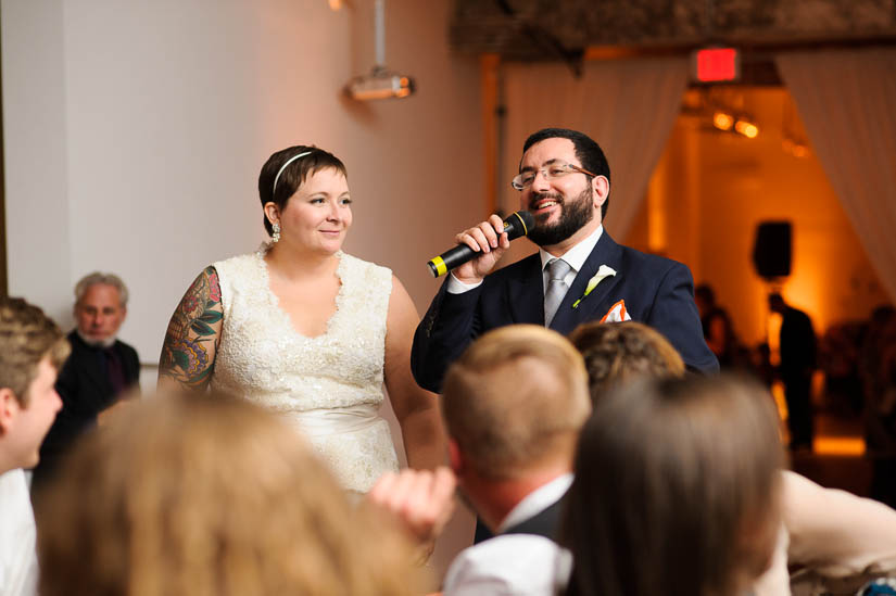 giving a toast at longview gallery wedding reception