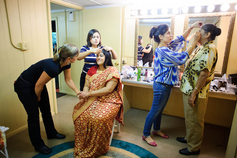 getting ready at garden falls indian wedding