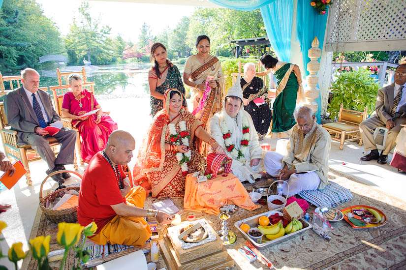bride and groom during garden falls indian wedding