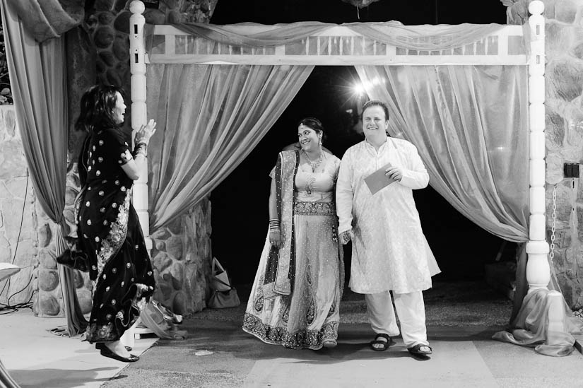 bride and groom entrance at garden falls indian wedding