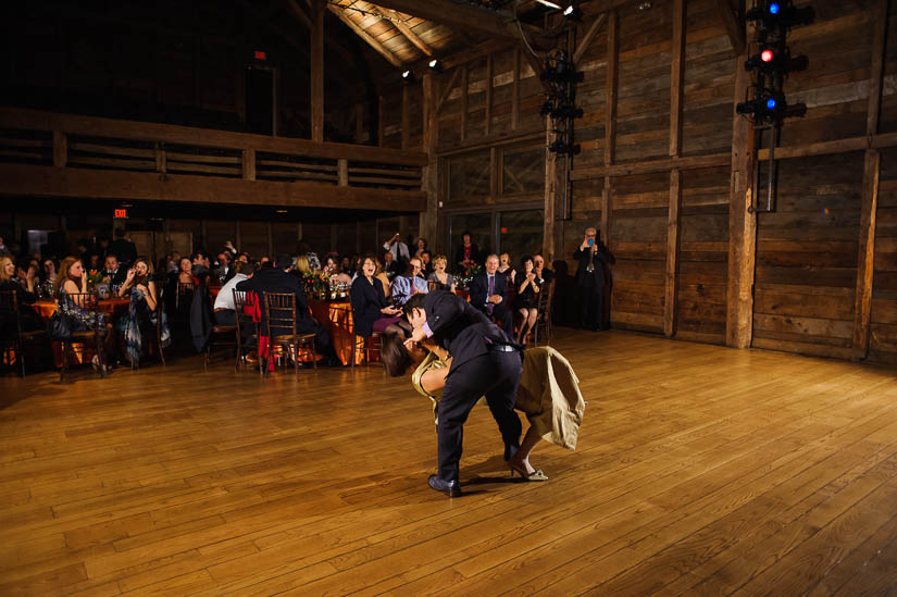 dipping the mother of the groom at the barns at wolf trap wedding