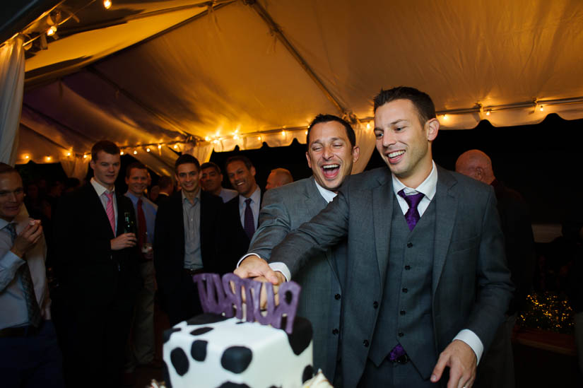 grooms cutting the cake at dc same-sex wedding