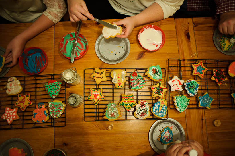 making christmas cookies while the adults set up the tree