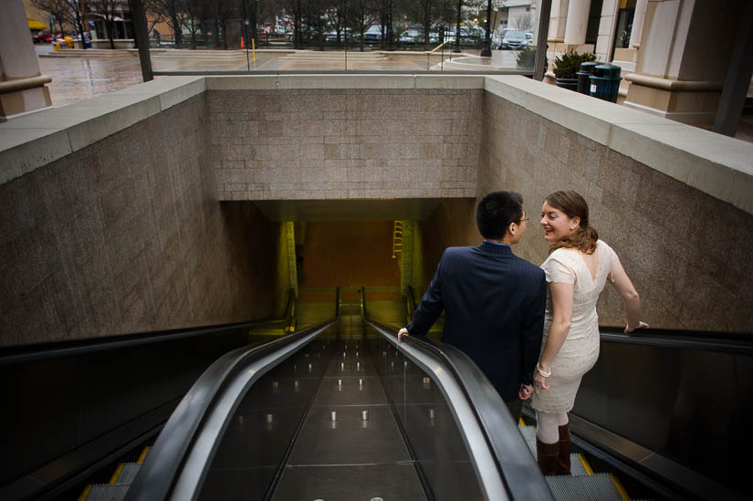 wedding pictures in the metro escalator