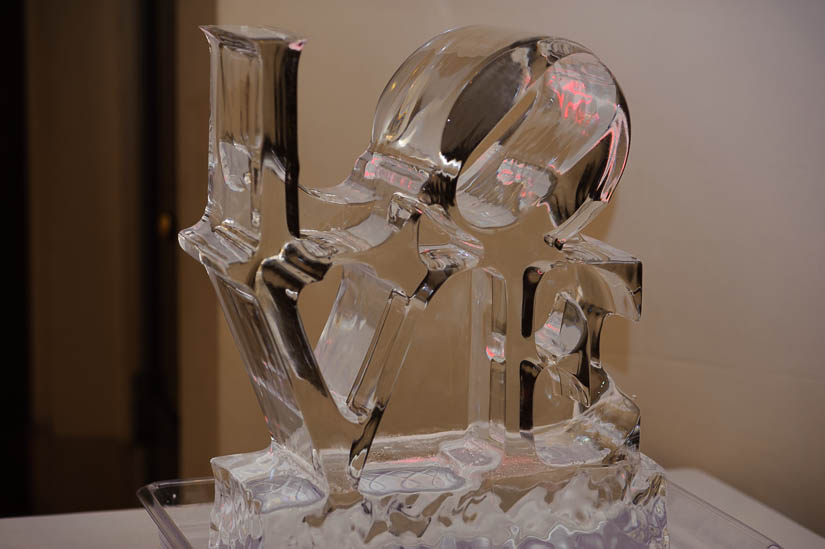 LOVE ice sculpture at carnegie institution for science wedding
