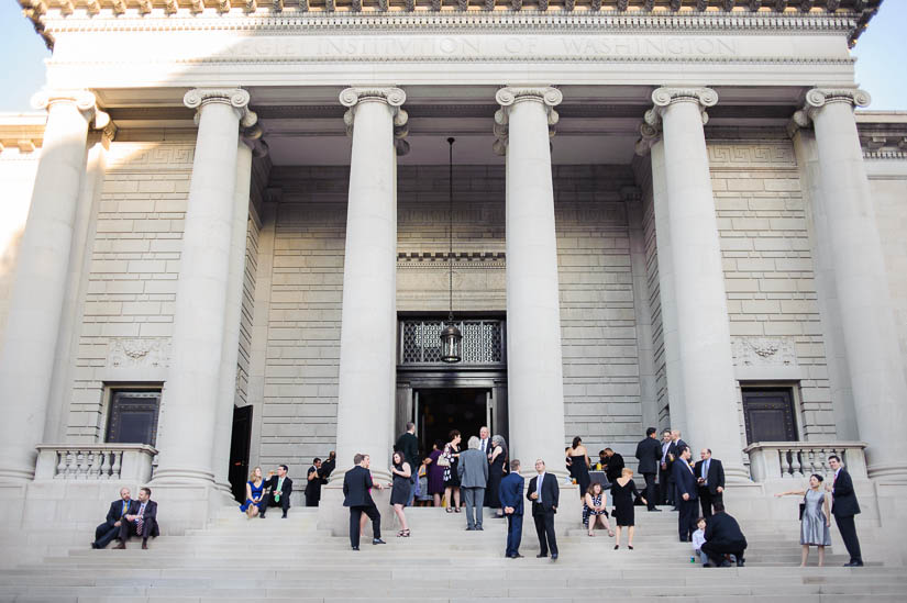 guests mingling outside at carnegie institution for science wedding
